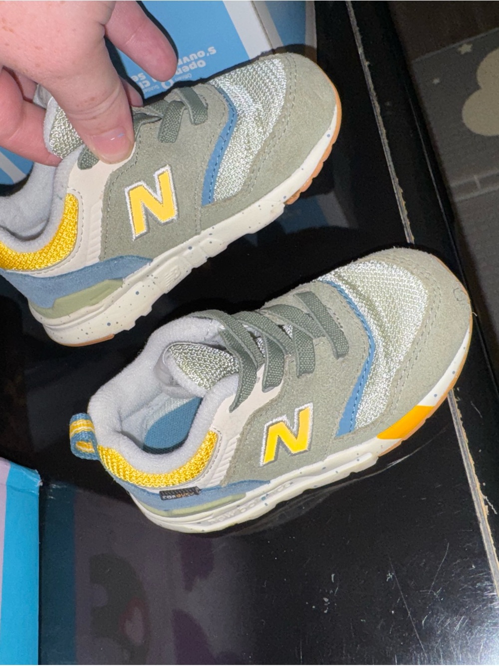 New Balance Kids Olive Green & Yellow Accent Sneakers